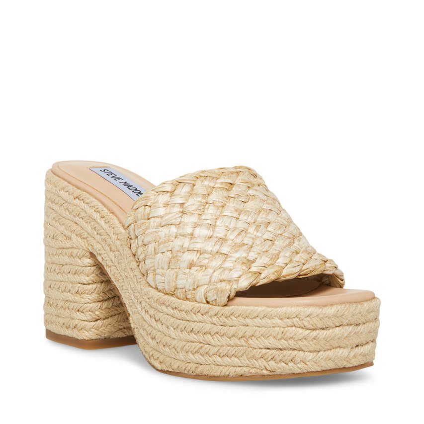 Sandalias de Plataforma Steve Madden Atlantic Raffia Mujer Beige | ES OU2340